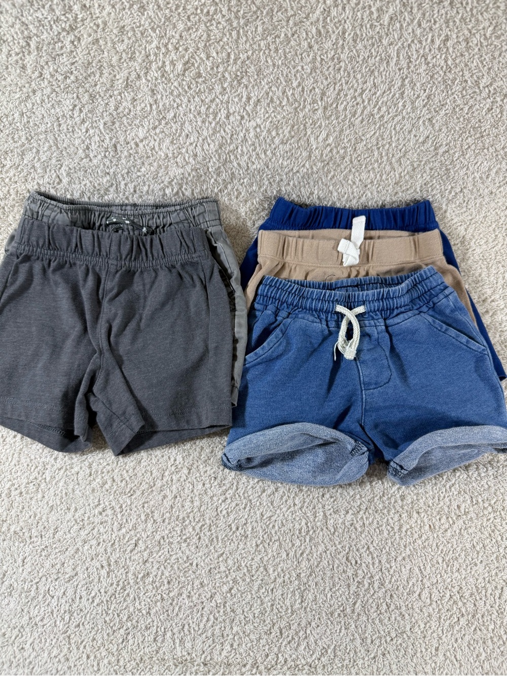 Boys Shorts Bundle Lot of 5 Blue Gray Khaki Pull On Drawstring Casual 12 month